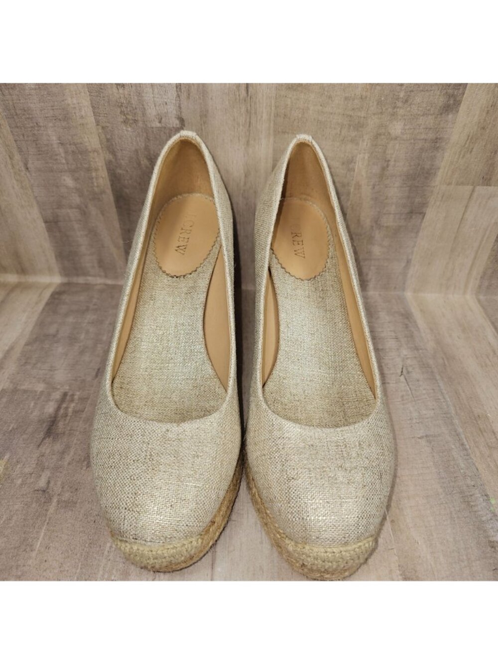 J. Crew Woman's Size 8.5 Wedge Seville Espadrille Canvas Jute Metallic Shoes - Picture 10 of 10